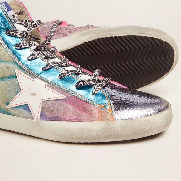 Golden Goose Pink Tye Die Ponyhair High Top Sneakers EU 41/ US 11 Pride - Picture 13 of 13